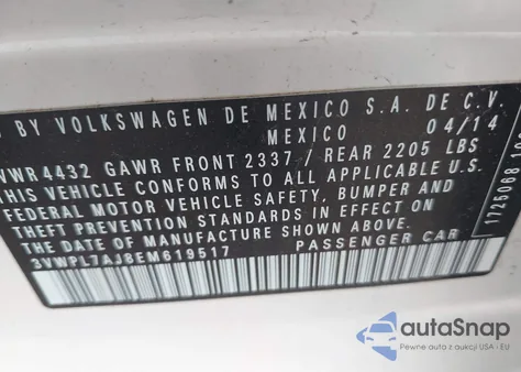 2014 Volkswagen Jetta Tdi z USA, uszkodzony, nr VIN 3VWPL7AJ8EM619517